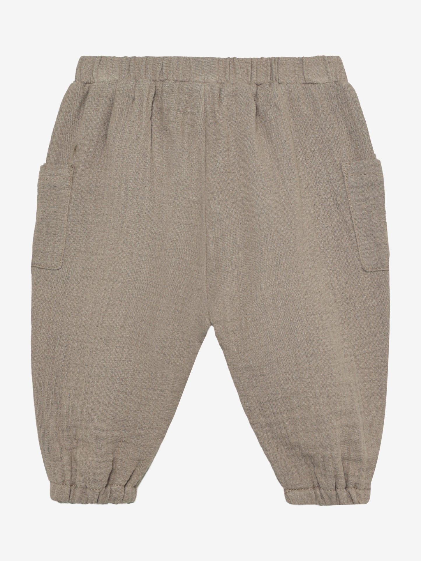 Baby broekje - Biologisch katoen/Mousseline - Bruin/Moon Rock - Huttelihut achterkant