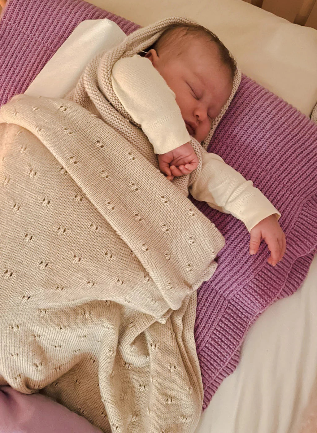 Baby Dekentje Ajour - Bibi blanket - Merinowol - Cream/Crème - HVID - sfeerfoto