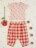 T-shirt badstof - Tee shirt eponge - Roze/Aardbeitjes - Emile et Ida - voorkant