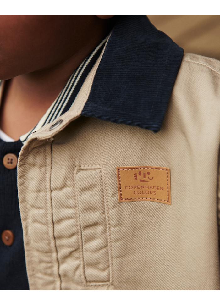 Twill jacket with corduroy collar - 100% cotton - Beige - Copenhagen Colors