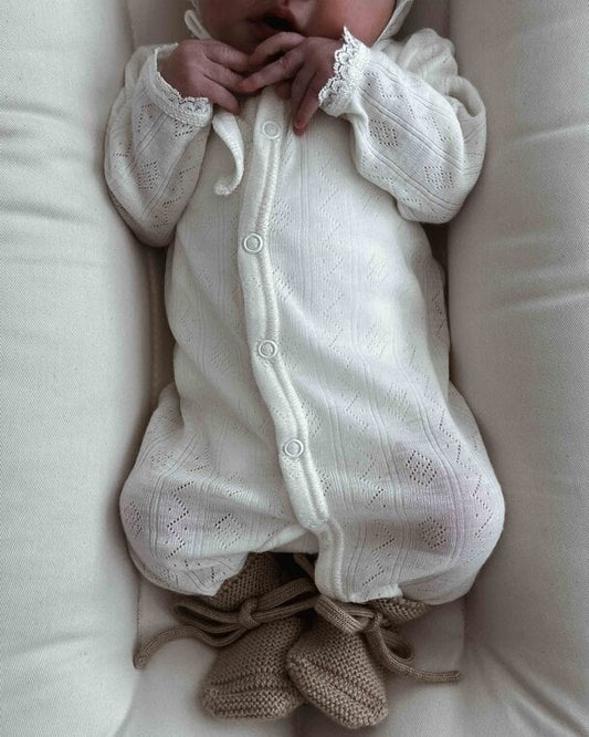 Bodysuit - Wool/Silk - Pointelle - White - Joha