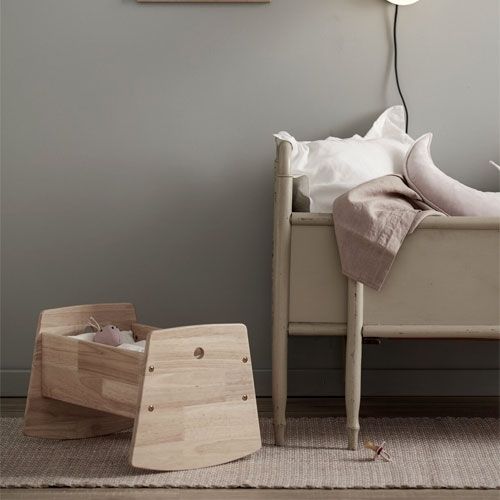 Kid's Concept - Wooden Toy Rocking Doll Bed - Including Bedding - Rubberwood