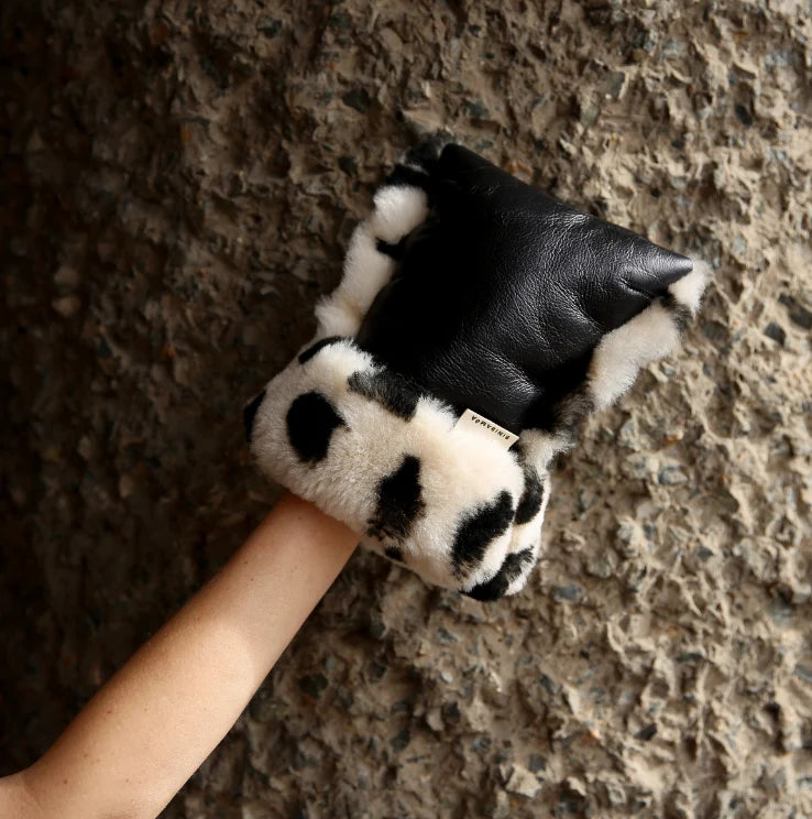 Moufles pour poussette en peau de mouton mérinos - Noir + Toast - BINIBAMBA