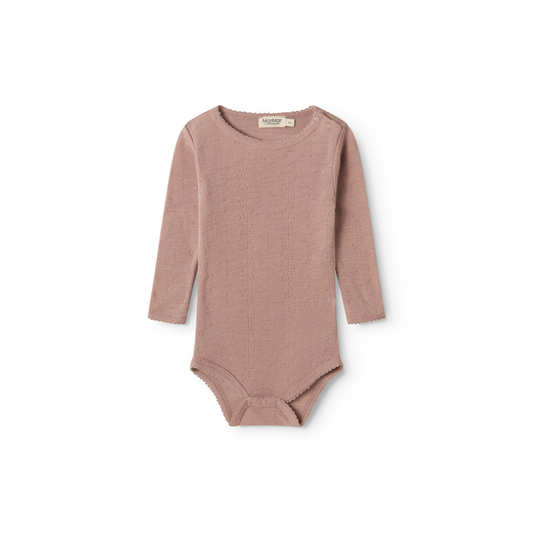 Romper lange mouw - Merino wol - Benedikte pointelle - Burnt Rose - MarMar Copenhagen - vooraanzicht
