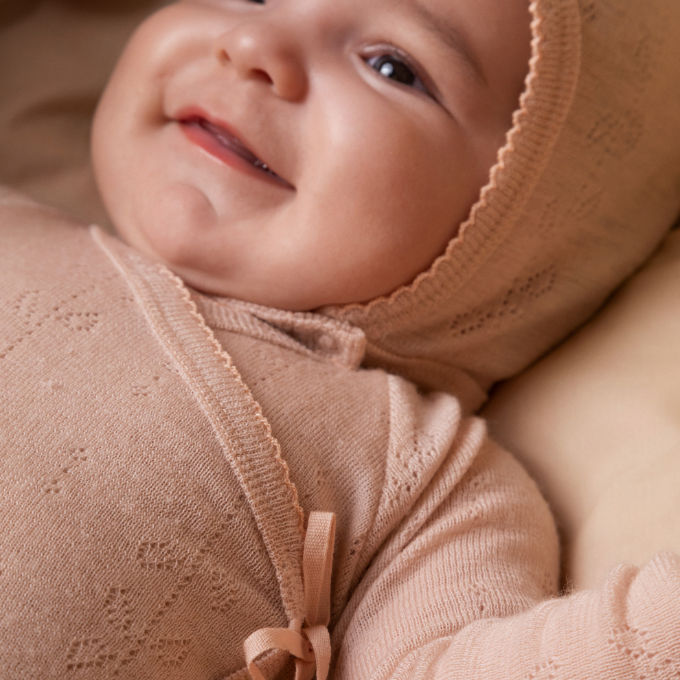 Marmar copenhagen belita pointelle overslagromper merino wol burnt rose baby roze