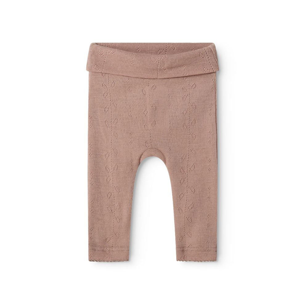 Zacht MarMar Copenhagen Piva pointelle merinowol broekje voor baby – thermoregulerend en kriebelvrij burnt rose roze