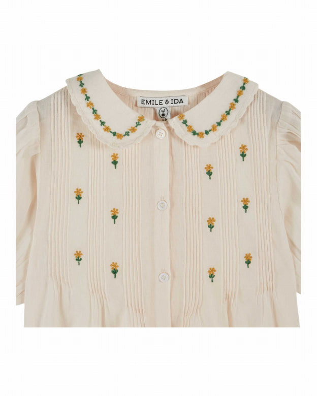 Top Short Sleeve - Blouse Broderie - Organic Cotton - Cream - Emile et Ida