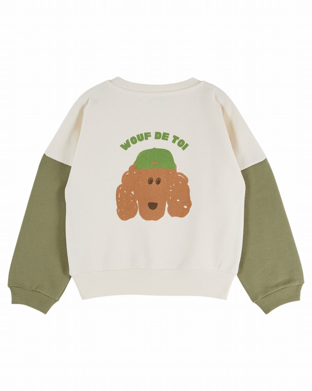 Pull à motif chien - Écru Pistache - Coton bio - Sweat-shirt bicolore - Emile et Ida - Photo produit - Image 4