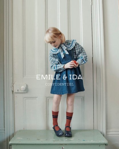 Blouse met kraag en strikdetail – Carreaux Célestine – Emile et Ida