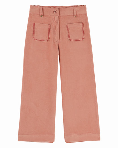 Velours broek met bloemenborduursel – Sakura/Roze – Emile et Ida