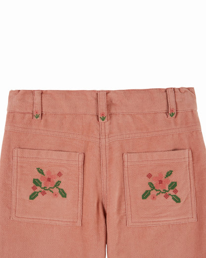Velours broek met bloemenborduursel – Sakura/Roze – Emile et Ida