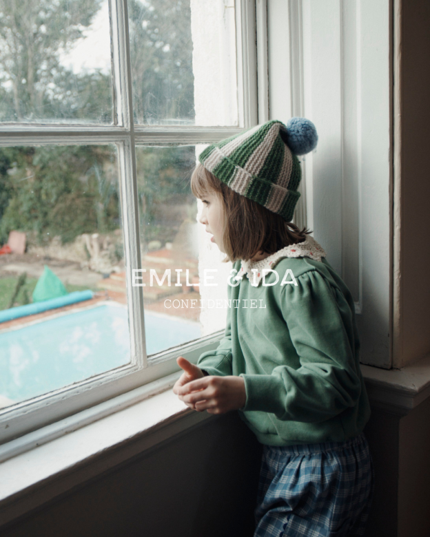 Gestreepte wollen muts met pompon – Olive & Blush – Emile et Ida