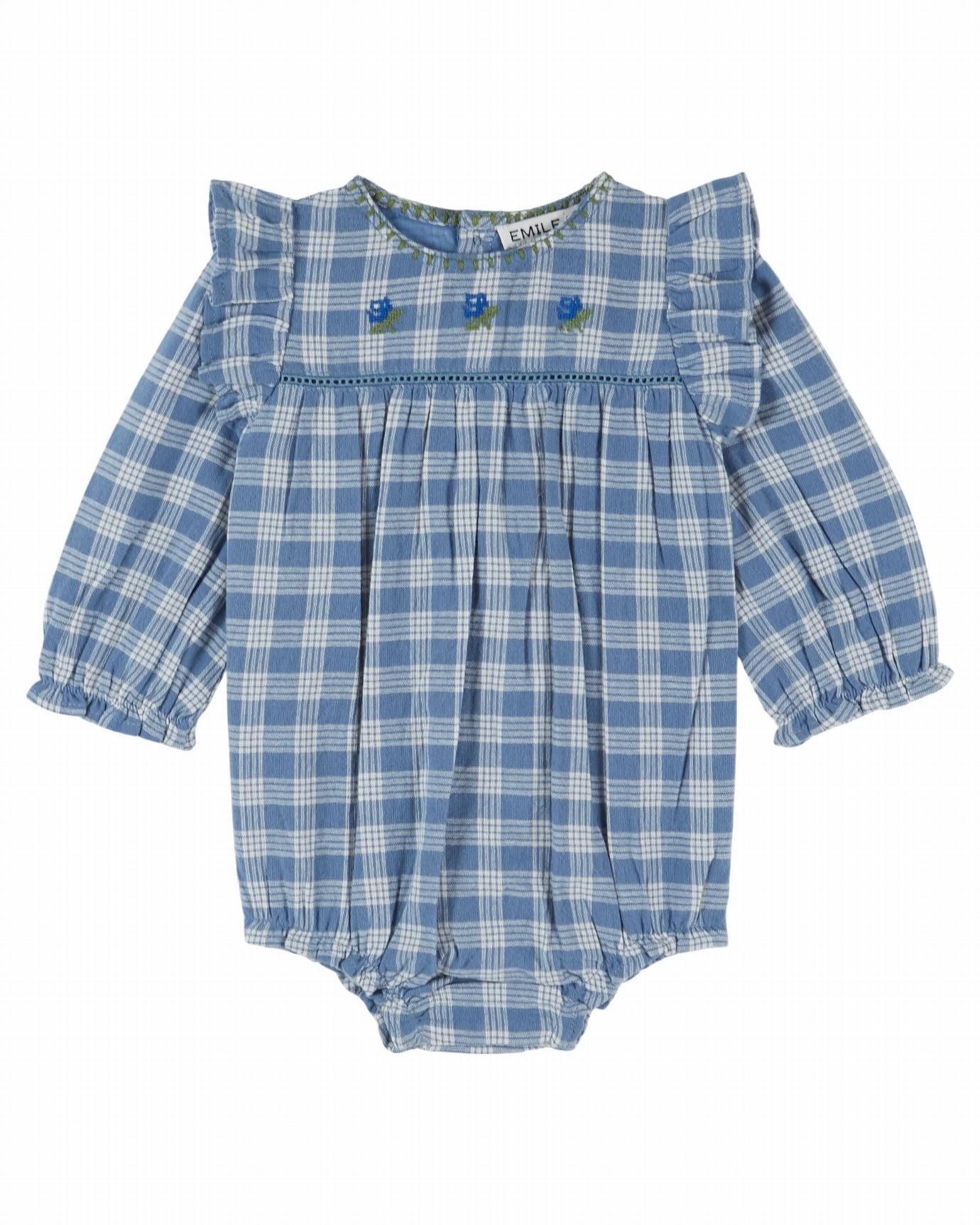 Babyromper met ruches en borduursel – Carreaux Celestine – Emile et Ida