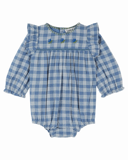 Babyromper met ruches en borduursel – Carreaux Celestine – Emile et Ida