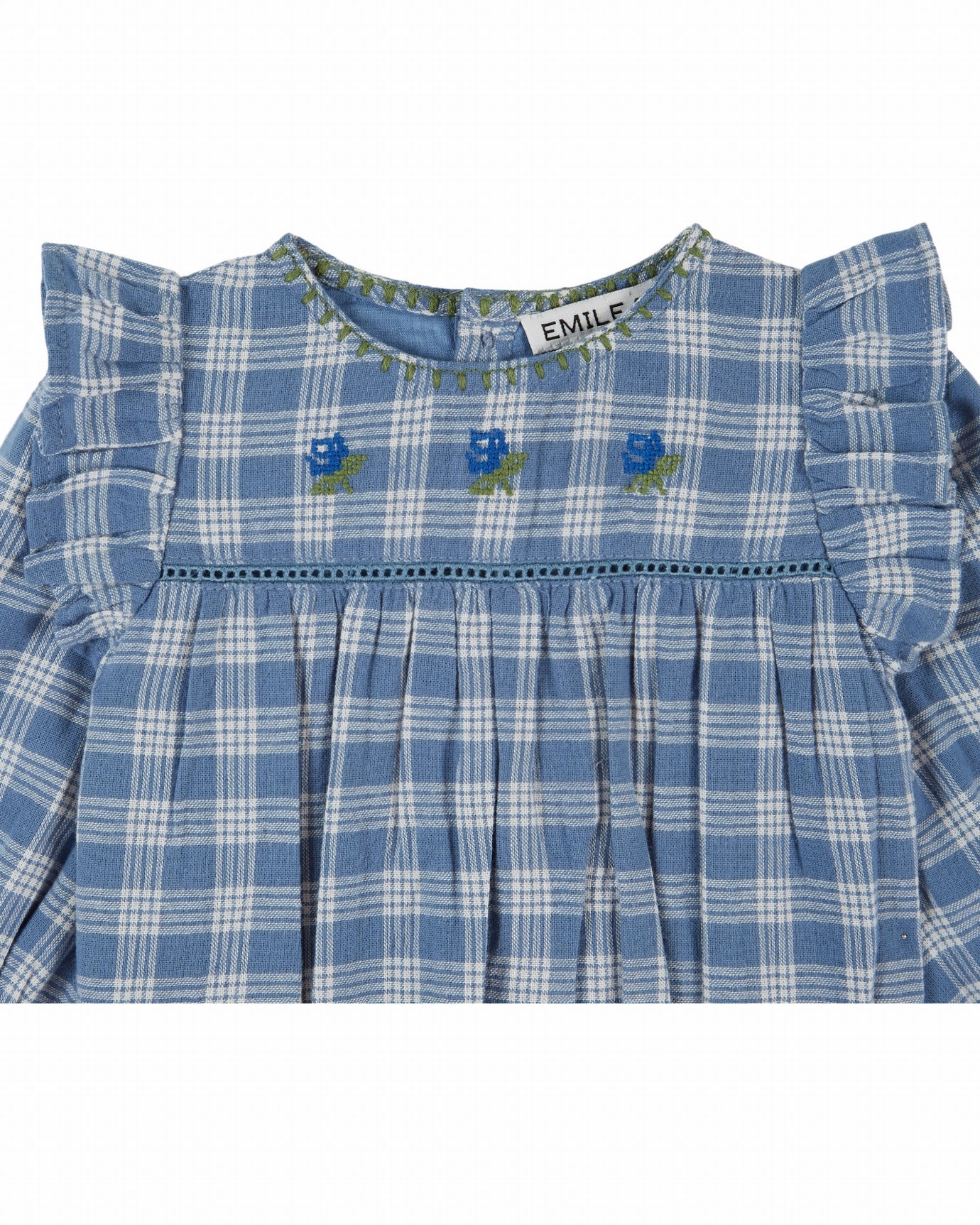 Babyromper met ruches en borduursel – Carreaux Celestine – Emile et Ida