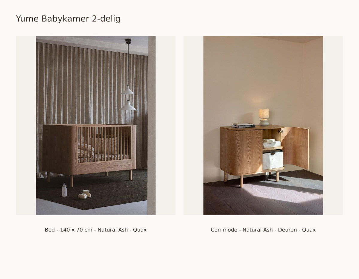 Quax Yume Nursery Set 2-Piece – Natural Ash – 140 × 70 – Dresser Doors – with Bed Rail: set with Crib - 140 x 70 cm - Natural Ash - Quax, Dresser - Natural Ash - Doors - Quax.