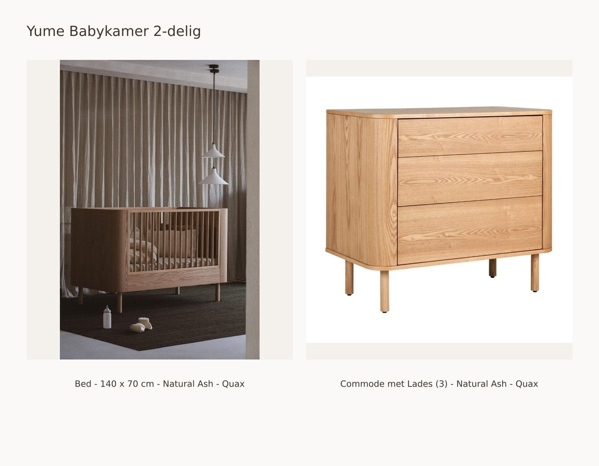 Chambre bébé 2 pièces Quax Yume – Natural Ash – 140 × 70 – Commode avec tiroirs – avec kit junior : ensemble avec Lit - 140 x 70 cm - Natural Ash - Quax, Commode avec tiroirs (3) - Natural Ash - Quax.