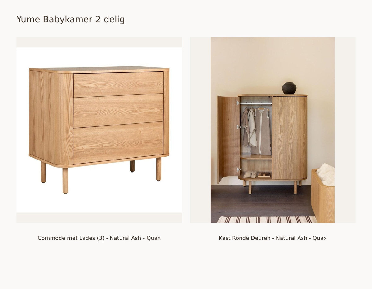 Chambre bébé 2 pièces Quax Yume – Natural Ash – Commode avec tiroirs – Armoire portes arrondies : ensemble avec Commode avec tiroirs (3) - Natural Ash - Quax, Armoire portes arrondies - Natural Ash - Quax.