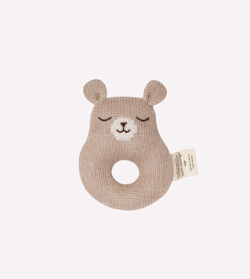 Soft rattle - Bear/Teddy rattle - Alpaca wool - Main Sauvage