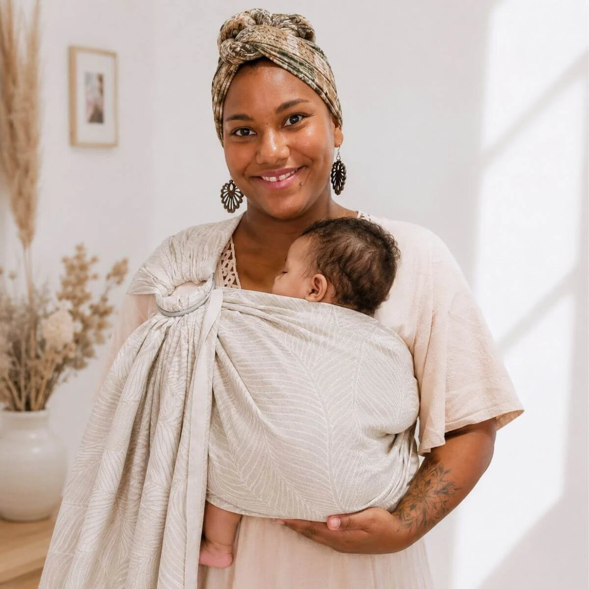 Ring-Sling – Grenada Natural Linen – Ergonomisches Ringsling-Tragetuch – Baumwolle und Leinen – Hoppediz