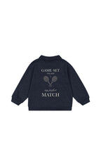 Polo sweatshirt Spotty LS – Navy Blazer – Konges Sløjd: dark blue polo sweatshirt with tennis rackets on the chest, front view.