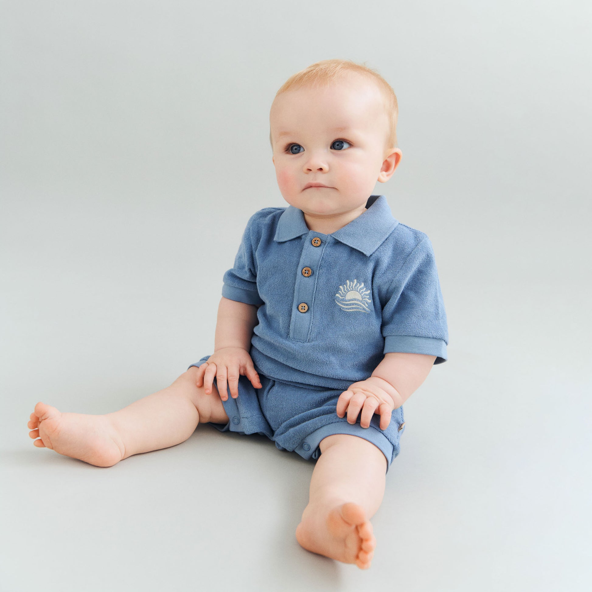 Badstof boxpakje - Playsuit Sully - Biologisch  katoen - Faded Denim/Blauw - Wheat kind